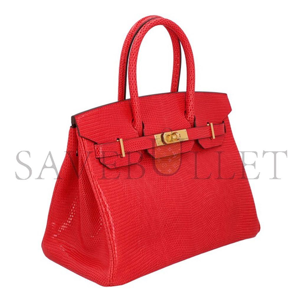 HERMÈS MASTER BIRKIN 30 LIZARD RED GOLD BUCKLE H028352CA53 (30*22*16cm)